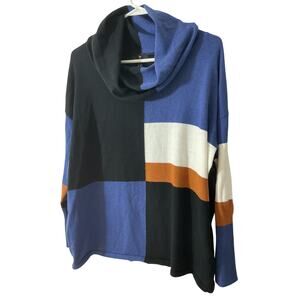 Marble Women's Small Cowl Neck Color Block Pullover Sweater